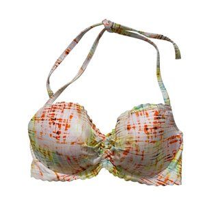 Victoria's Secret 34D Abstract Rainbow Ruched Molded Cup Bikini Swim Top